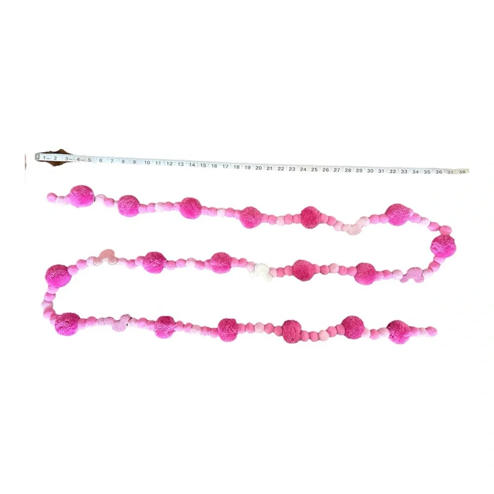 9 ft Valentine's Day Pinks Disney Mickey Pom Pom Garland Handmade black thread